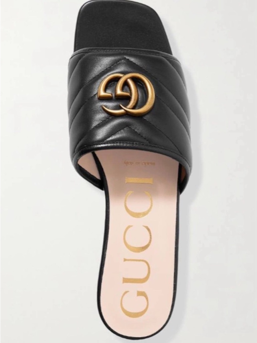 Gucci Black Quilted Leather Slide Mules with Gold GG Hardware - Picture 7 of 7